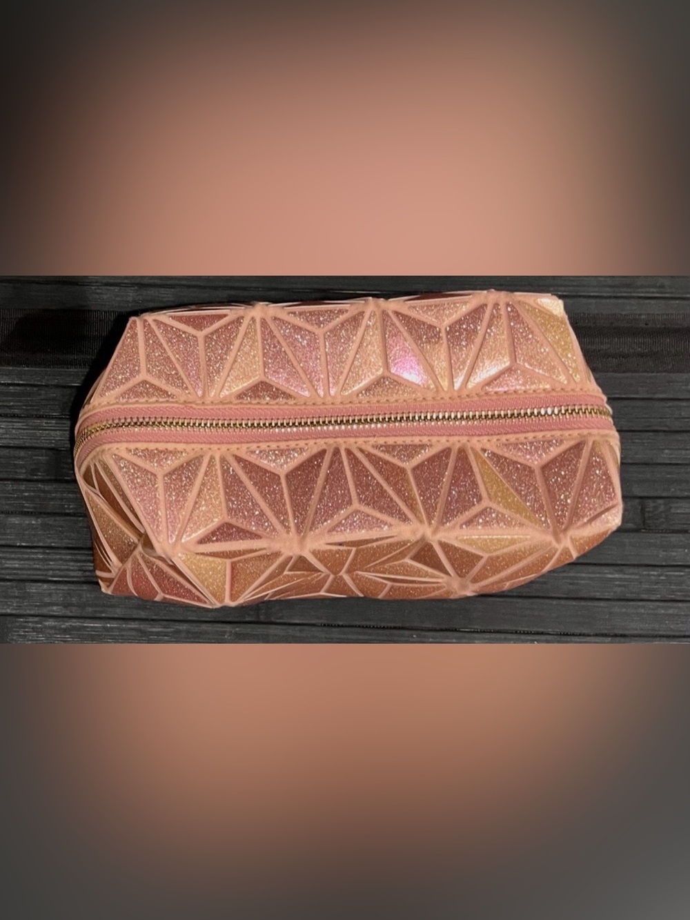 3/$11 Makeup Bag - Pink Glitter Geometric